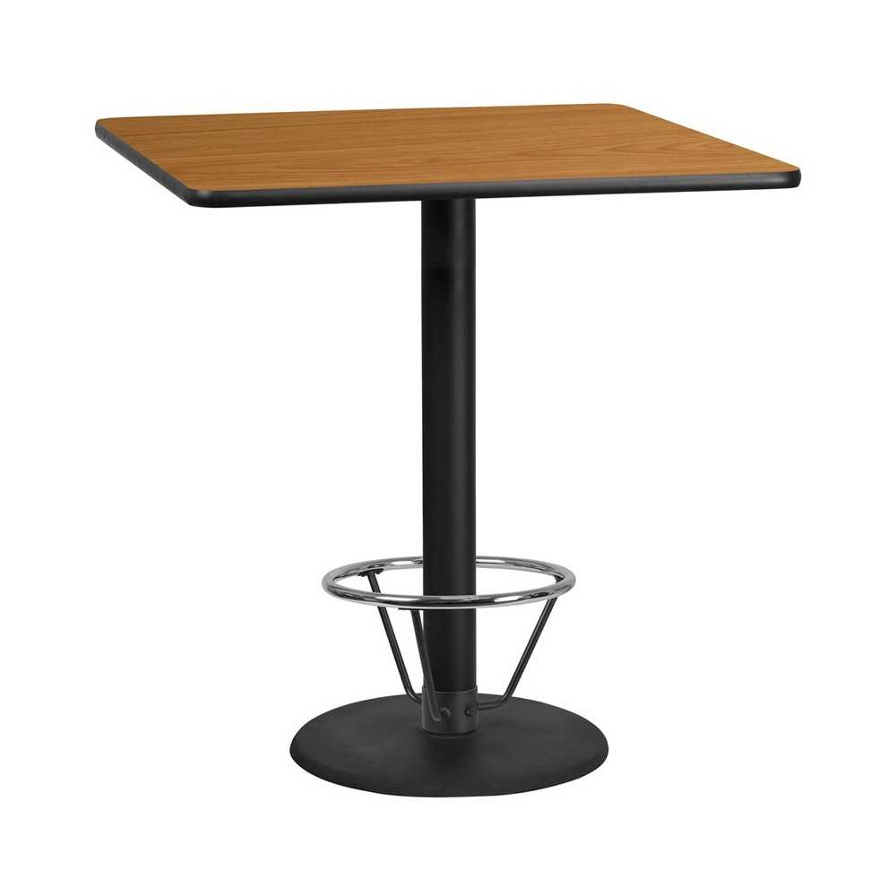 42'' Square Natural Laminate Table Top with 24'' Round Bar Height Table Base and Foot Ring 42'' Square Natural Laminate Table Top with 24'' Round Bar Height Table Base and Foot Ring