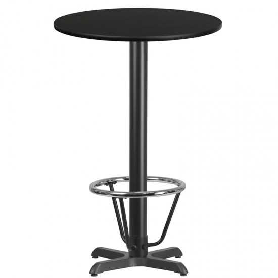 24'' Round Black Laminate Table Top with 22'' x 22'' Bar Height Table Base and Foot Ring