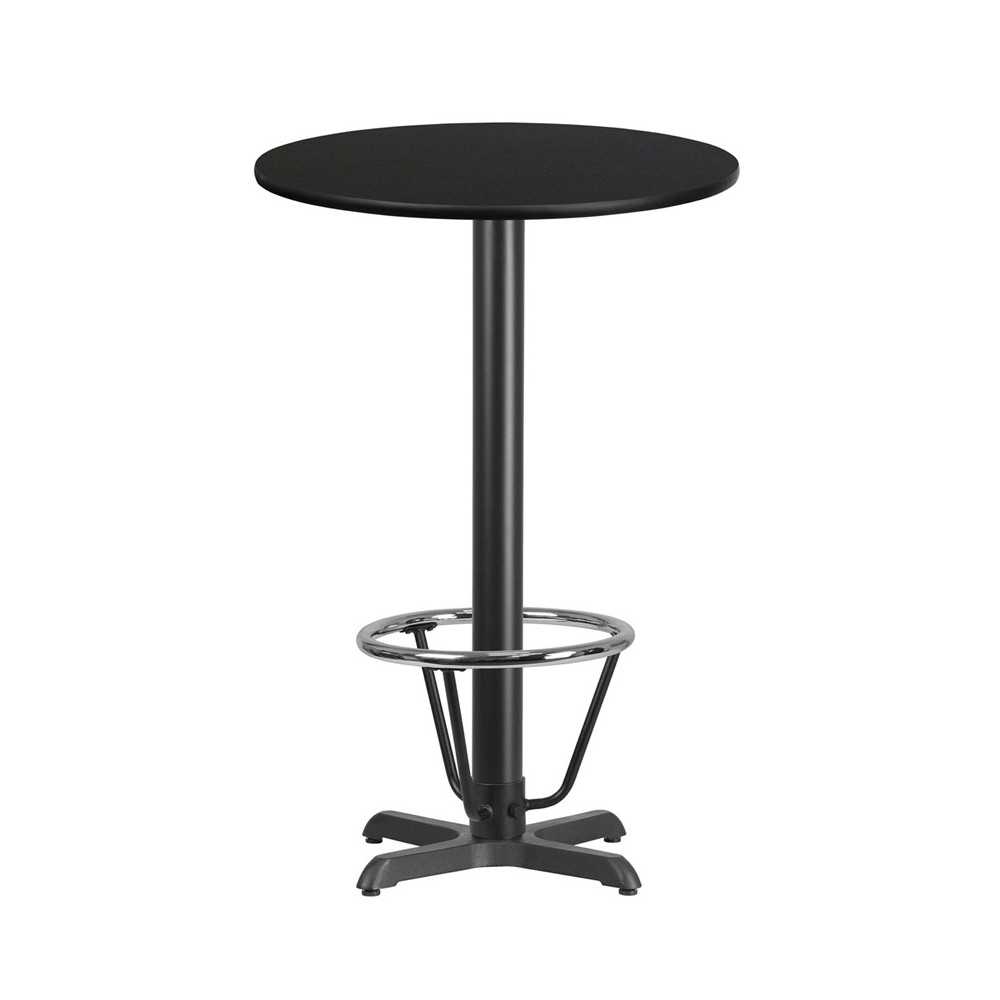 24'' Round Black Laminate Table Top with 22'' x 22'' Bar Height Table Base and Foot Ring