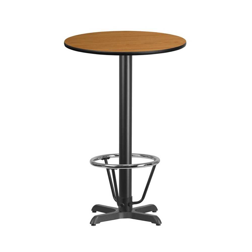 24'' Round Natural Laminate Table Top with 22'' x 22'' Bar Height Table Base and Foot Ring 24'' Round Natural Laminate Table Top with 22'' x 22'' Bar Height Table Base and Foot Ring