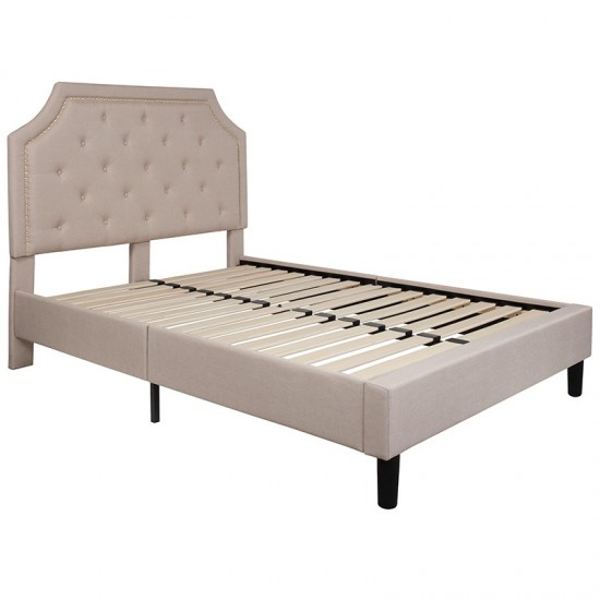 Brighton Full Size Tufted Upholstered Platform Bed in Beige Fabric