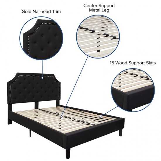 Brighton Full Size Tufted Upholstered Platform Bed in Black Fabric