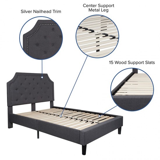 Brighton Full Size Tufted Upholstered Platform Bed in Dark Gray Fabric