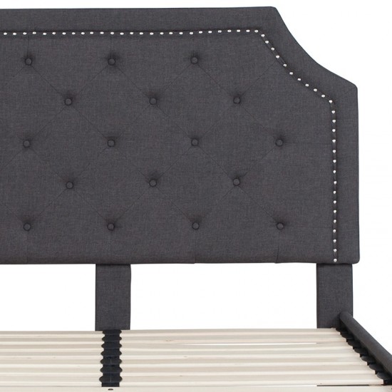 Brighton Full Size Tufted Upholstered Platform Bed in Dark Gray Fabric
