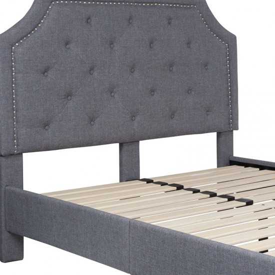 Brighton Full Size Tufted Upholstered Platform Bed in Light Gray Fabric