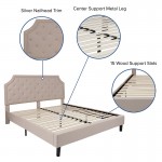 Brighton King Size Tufted Upholstered Platform Bed in Beige Fabric