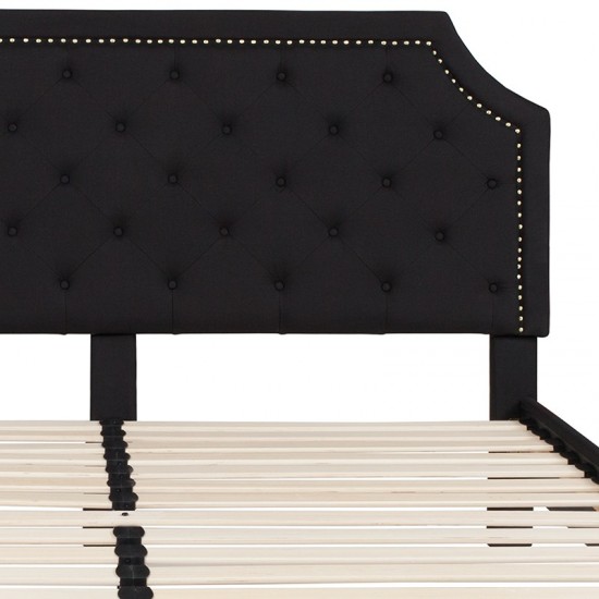 Brighton King Size Tufted Upholstered Platform Bed in Black Fabric
