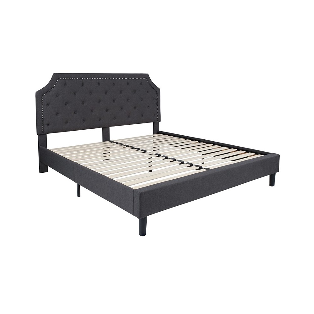 Brighton King Size Tufted Upholstered Platform Bed in Dark Gray Fabric