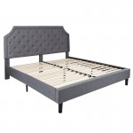 Brighton King Size Tufted Upholstered Platform Bed in Light Gray Fabric