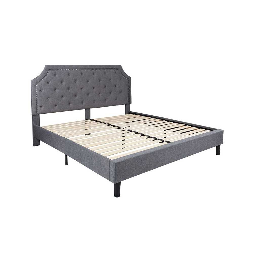 Brighton King Size Tufted Upholstered Platform Bed in Light Gray Fabric