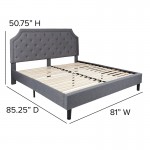 Brighton King Size Tufted Upholstered Platform Bed in Light Gray Fabric