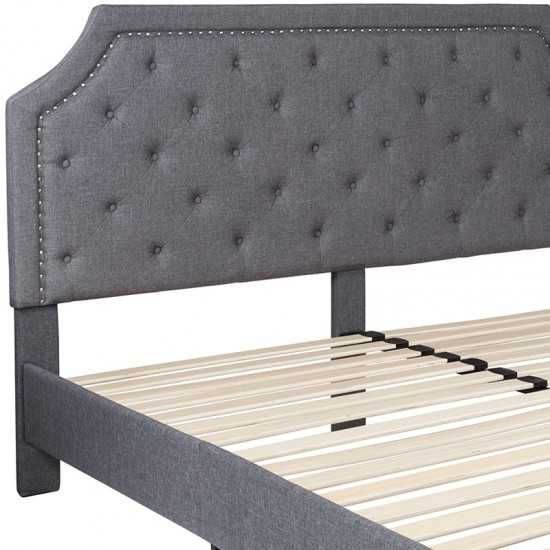 Brighton King Size Tufted Upholstered Platform Bed in Light Gray Fabric