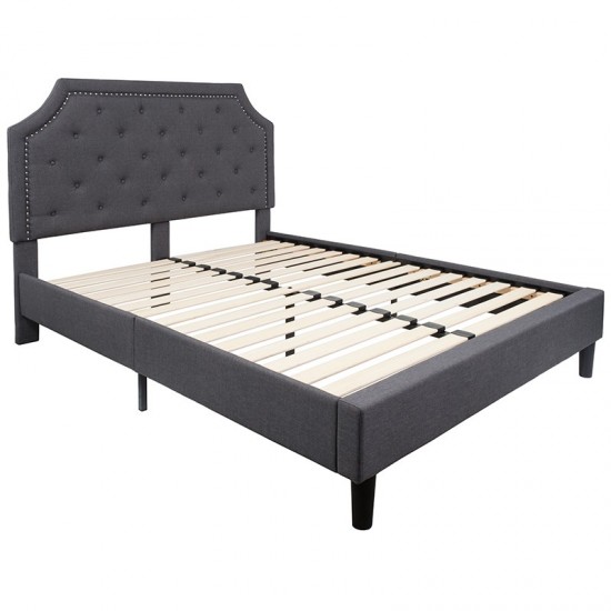 Brighton Queen Size Tufted Upholstered Platform Bed in Dark Gray Fabric