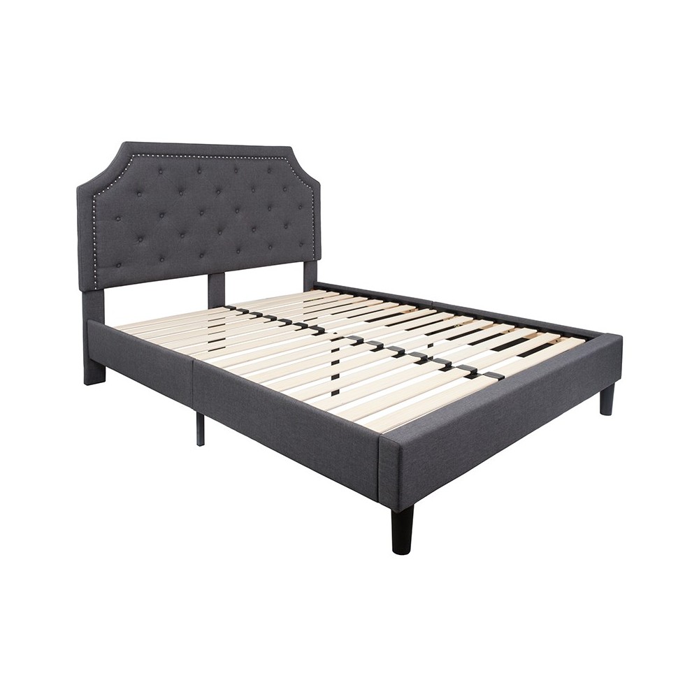 Brighton Queen Size Tufted Upholstered Platform Bed in Dark Gray Fabric