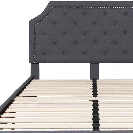 Brighton Queen Size Tufted Upholstered Platform Bed in Dark Gray Fabric