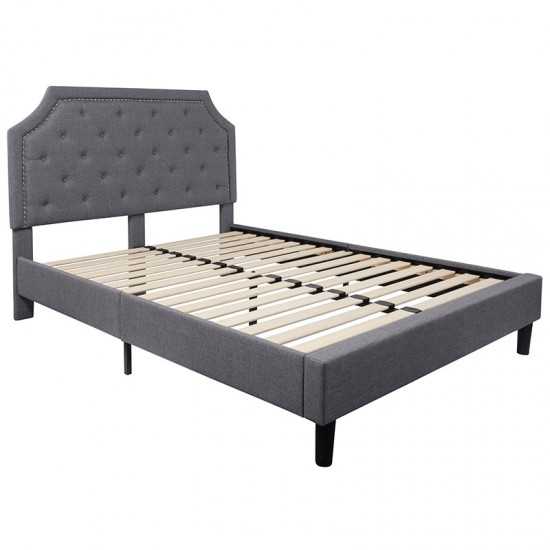 Brighton Queen Size Tufted Upholstered Platform Bed in Light Gray Fabric