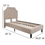 Brighton Twin Size Tufted Upholstered Platform Bed in Beige Fabric