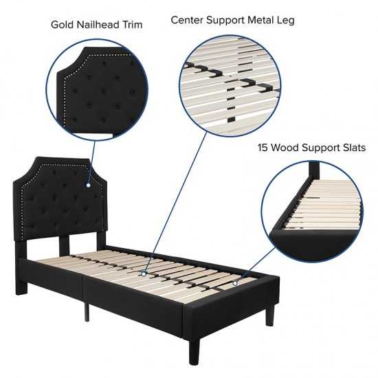Brighton Twin Size Tufted Upholstered Platform Bed in Black Fabric