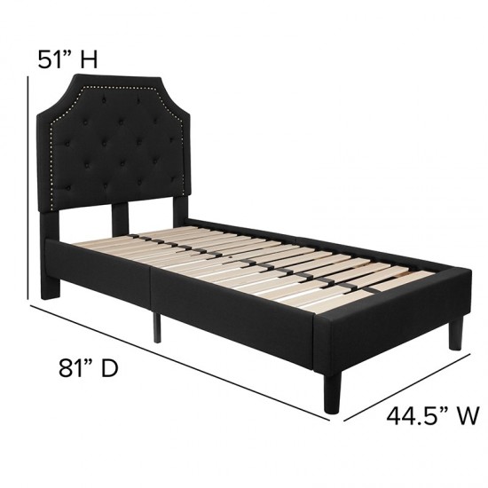 Brighton Twin Size Tufted Upholstered Platform Bed in Black Fabric