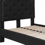 Brighton Twin Size Tufted Upholstered Platform Bed in Black Fabric