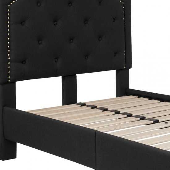 Brighton Twin Size Tufted Upholstered Platform Bed in Black Fabric
