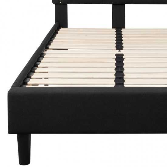 Brighton Twin Size Tufted Upholstered Platform Bed in Black Fabric