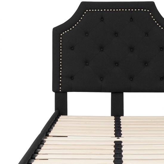 Brighton Twin Size Tufted Upholstered Platform Bed in Black Fabric