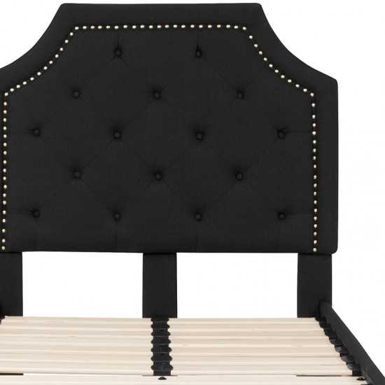 Brighton Twin Size Tufted Upholstered Platform Bed in Black Fabric