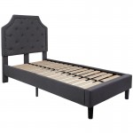 Brighton Twin Size Tufted Upholstered Platform Bed in Dark Gray Fabric