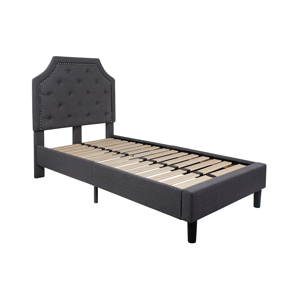 Brighton Twin Size Tufted Upholstered Platform Bed in Dark Gray Fabric