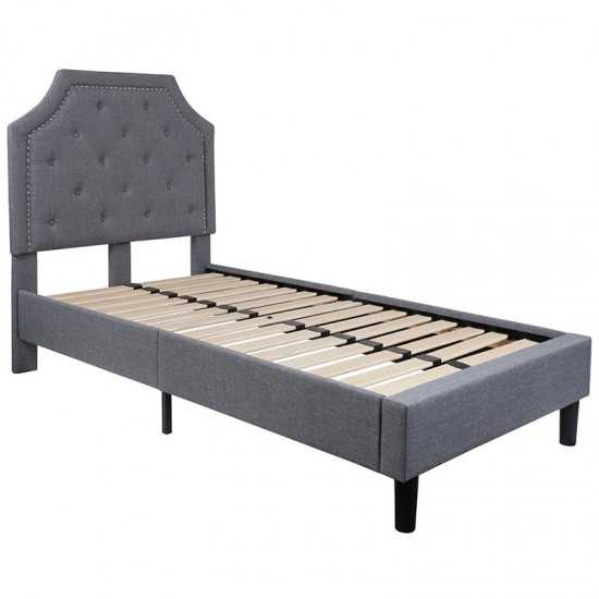 Brighton Twin Size Tufted Upholstered Platform Bed in Light Gray Fabric