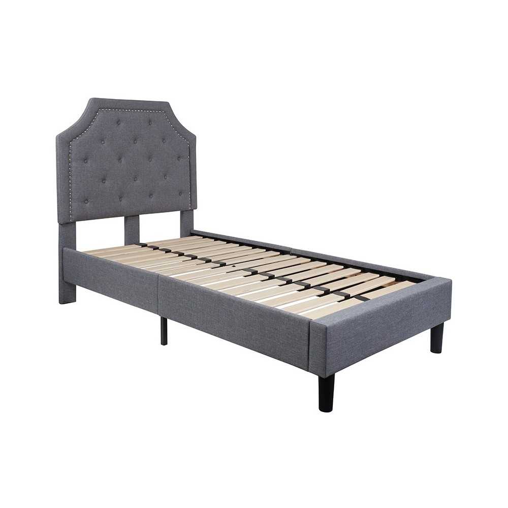 Brighton Twin Size Tufted Upholstered Platform Bed in Light Gray Fabric