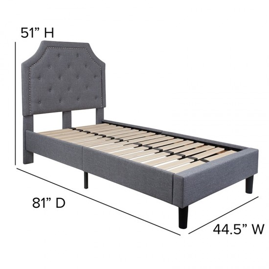 Brighton Twin Size Tufted Upholstered Platform Bed in Light Gray Fabric