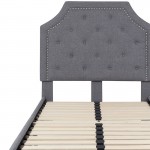 Brighton Twin Size Tufted Upholstered Platform Bed in Light Gray Fabric