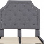 Brighton Twin Size Tufted Upholstered Platform Bed in Light Gray Fabric