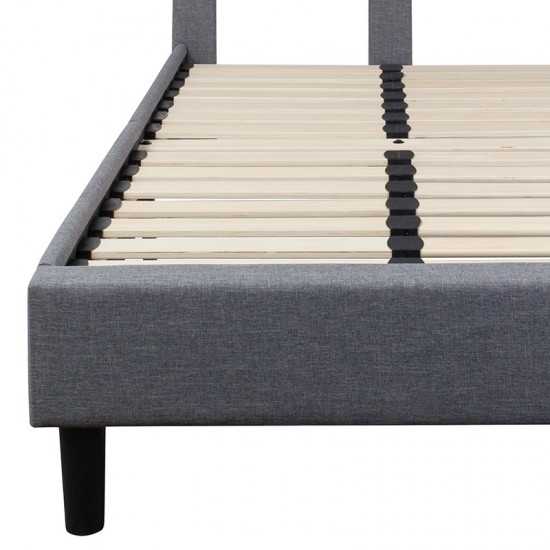 Brighton Twin Size Tufted Upholstered Platform Bed in Light Gray Fabric