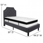 Brighton Twin Size Tufted Upholstered Platform Bed in Dark Gray Fabric with Memory Foam Mattress