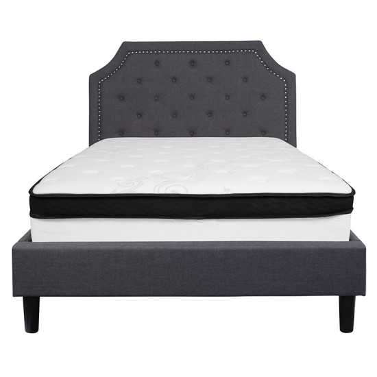 Brighton Full Size Tufted Upholstered Platform Bed in Dark Gray Fabric with Memory Foam Mattress