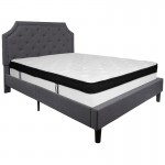 Brighton Queen Size Tufted Upholstered Platform Bed in Dark Gray Fabric with Memory Foam Mattress