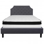 Brighton Queen Size Tufted Upholstered Platform Bed in Dark Gray Fabric with Memory Foam Mattress