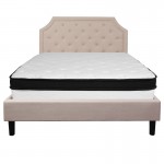 Brighton Queen Size Tufted Upholstered Platform Bed in Beige Fabric with Memory Foam Mattress