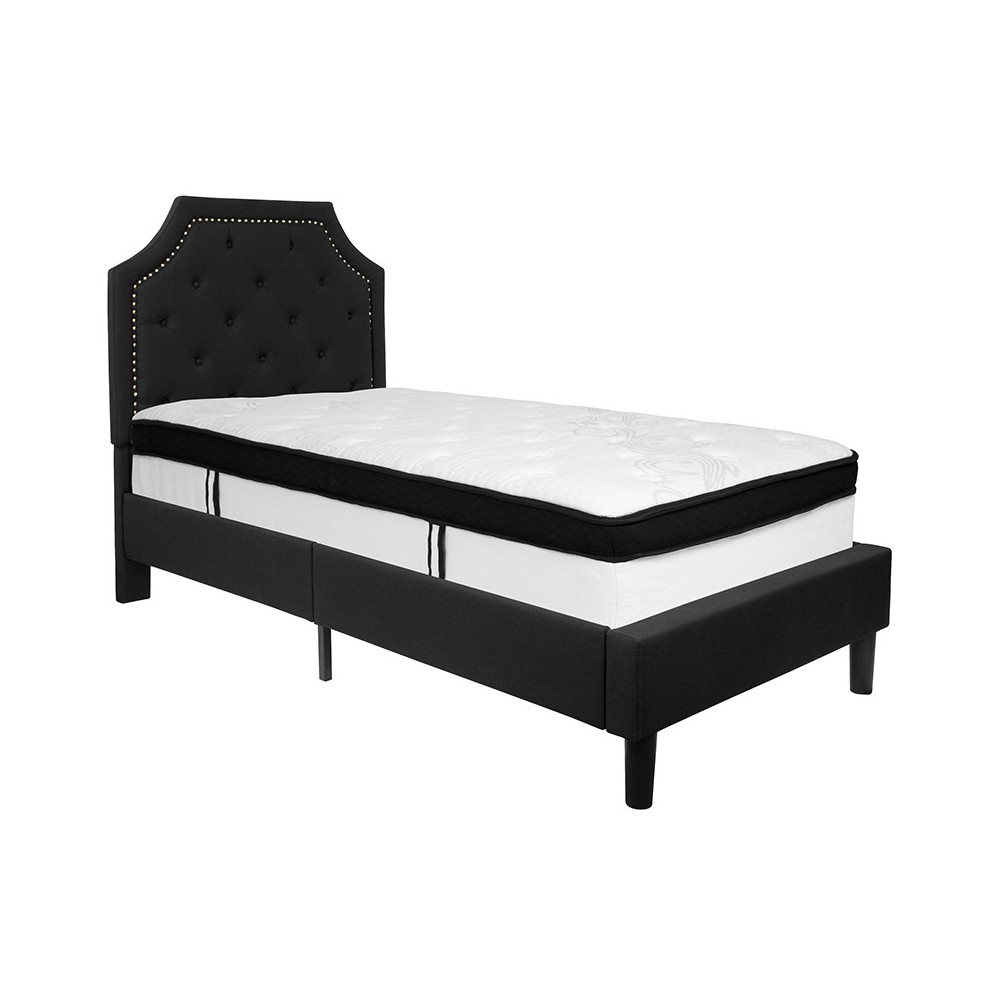 Brighton Twin Size Tufted Upholstered Platform Bed in Black Fabric with Memory Foam Mattress Brighton Twin Size Tufted Upholstered Platform Bed in Black Fabric with Memory Foam Mattress
