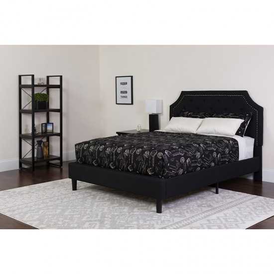 Brighton Twin Size Tufted Upholstered Platform Bed in Black Fabric with Memory Foam Mattress