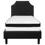 Brighton Twin Size Tufted Upholstered Platform Bed in Black Fabric with Memory Foam Mattress