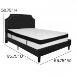 Brighton Queen Size Tufted Upholstered Platform Bed in Black Fabric with Memory Foam Mattress