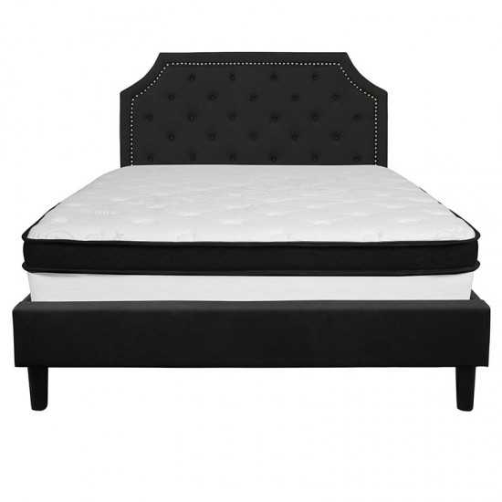 Brighton Queen Size Tufted Upholstered Platform Bed in Black Fabric with Memory Foam Mattress