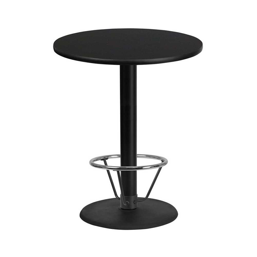 36'' Round Black Laminate Table Top with 24'' Round Bar Height Table Base and Foot Ring