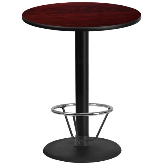 36'' Round Mahogany Laminate Table Top with 24'' Round Bar Height Table Base and Foot Ring