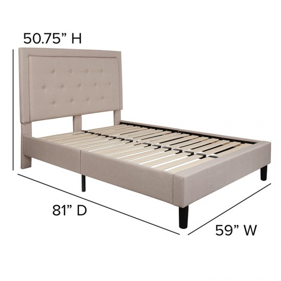 Roxbury Full Size Tufted Upholstered Platform Bed in Beige Fabric