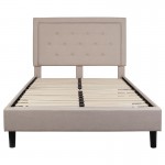 Roxbury Full Size Tufted Upholstered Platform Bed in Beige Fabric